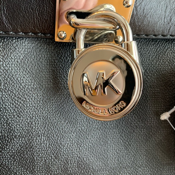 COPY - Michael Kors Large Hamilton MK Logo Tote Bag Purse Black 🖤🖤🖤 Silver Hard… - Picture 3 of 16